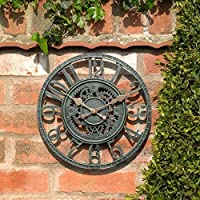 Los mejores  - Reloj de pared de jardín al aire libre Grande 30 cm Equipo hueco Efecto de pizarra vintage Resistente a la intemperie…